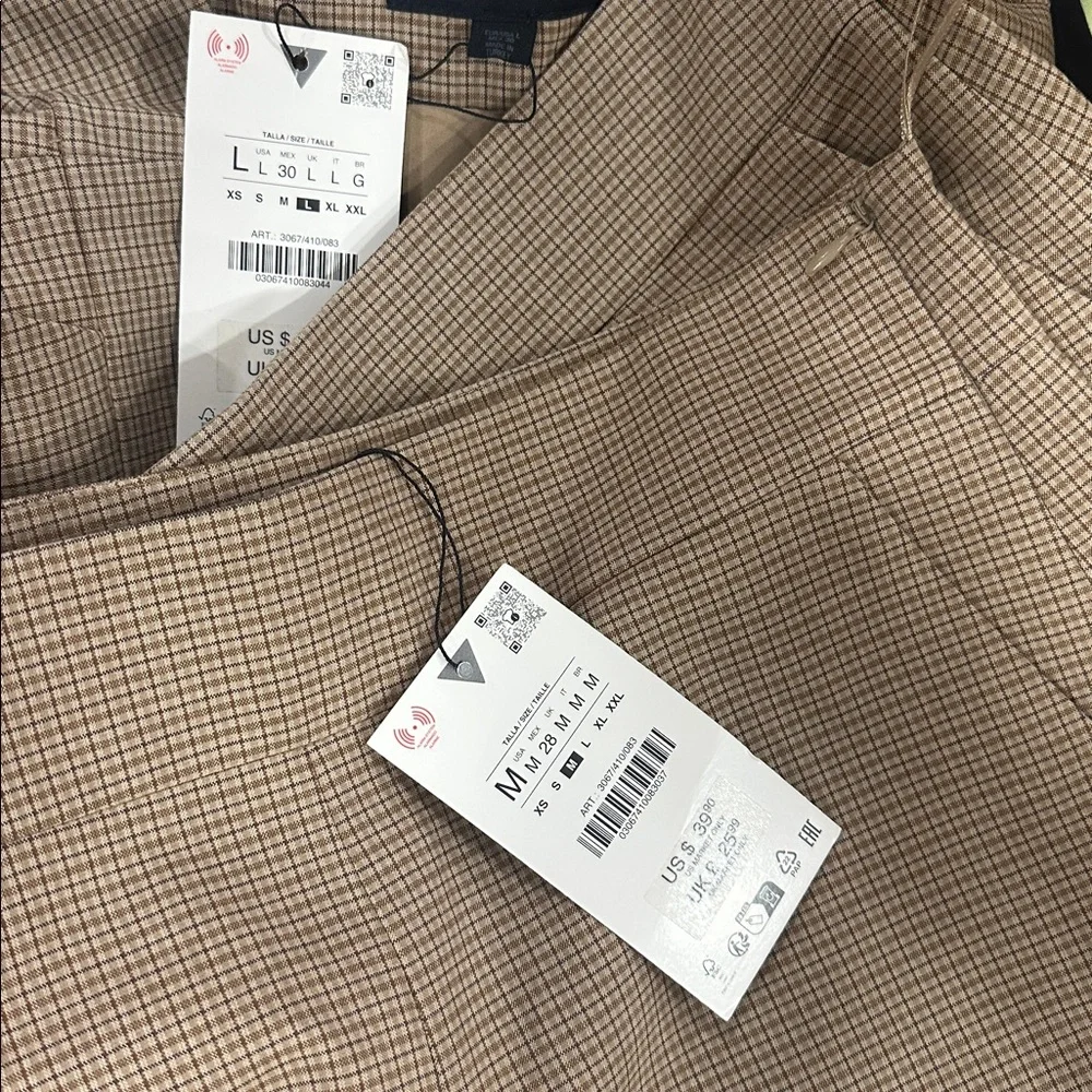 Zara Beige Checkered High Waist Shorts
